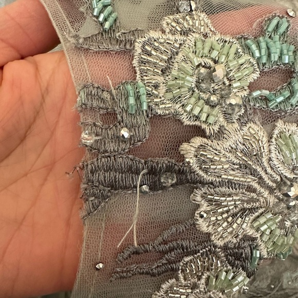 Mac Duggal Floral Embroidered Tulle Gown Size 6 Light Blue Dress Maxi Mesh - Picture 7 of 11